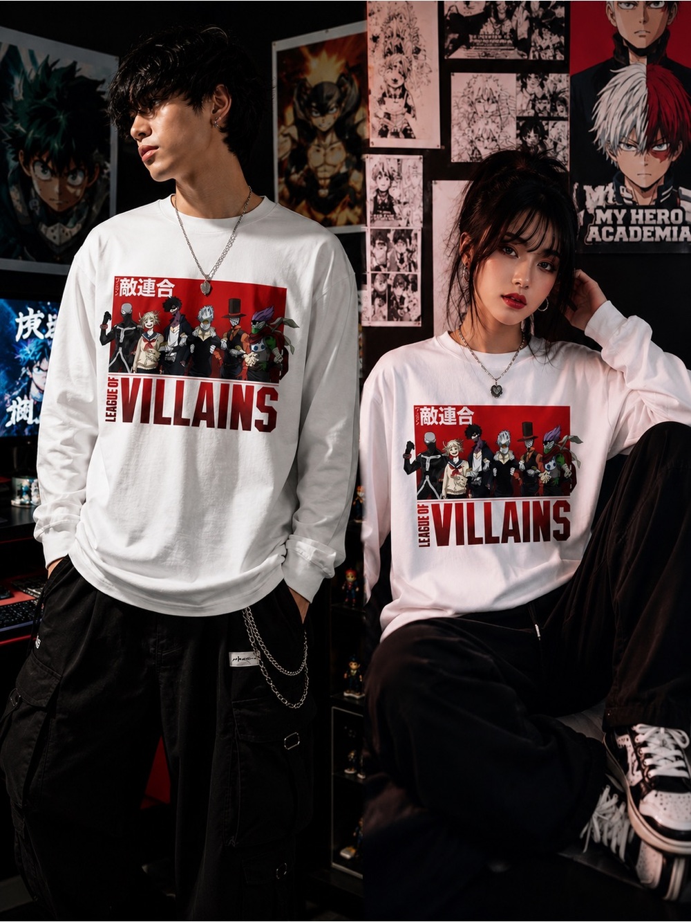 BIOWORLD My Hero Academia League of Villains Long Sleeve Shirt White L Unisex